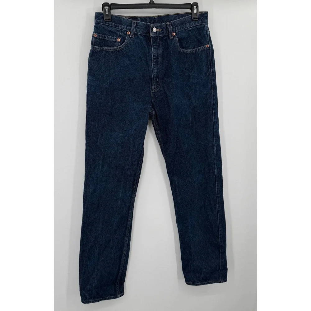 Vintage Levis 505 Regular Fit Straight Leg Jeans Mens 33x34 Dark Blue Denim Y2K